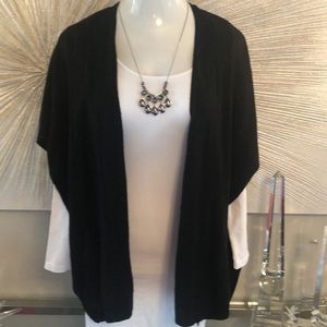 LOFT BLACK SHORT SLEEVE OPEN KNIT CARDIGAN NWOT